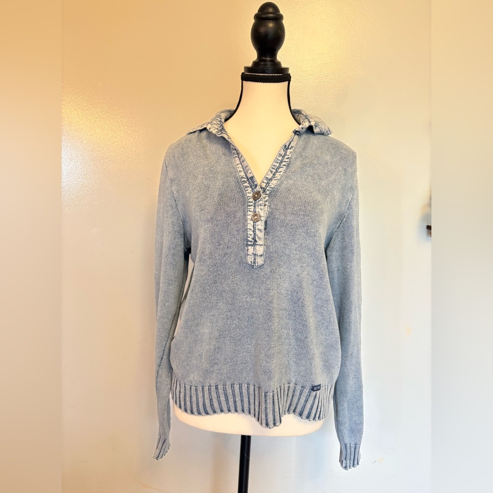 Blue Willi’s Washed Blue Knit Sweater with Denim Details